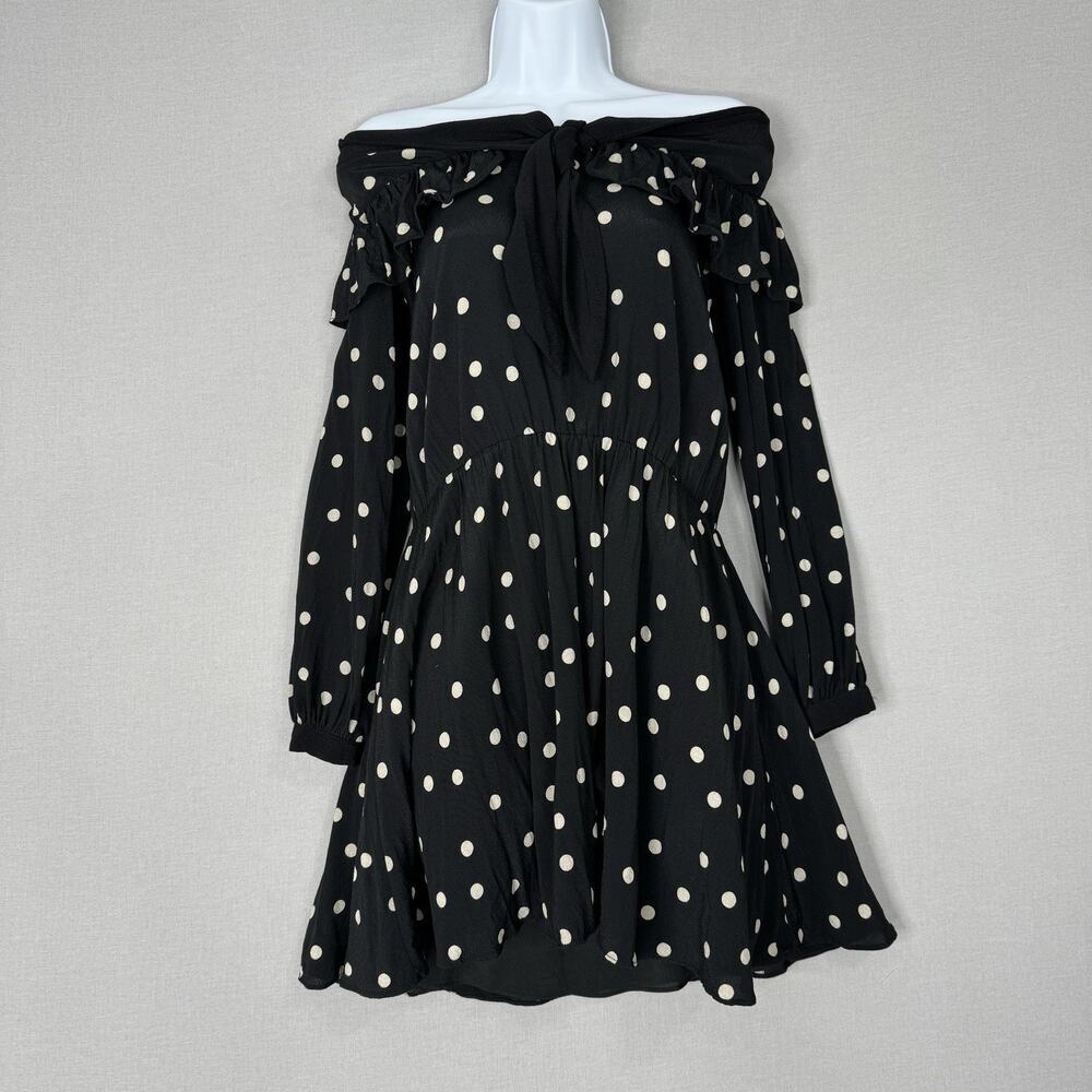 Lovers + Friends Womens Dress S‎ Black Melissa Polka Dot Off Shoulder Retro Boho